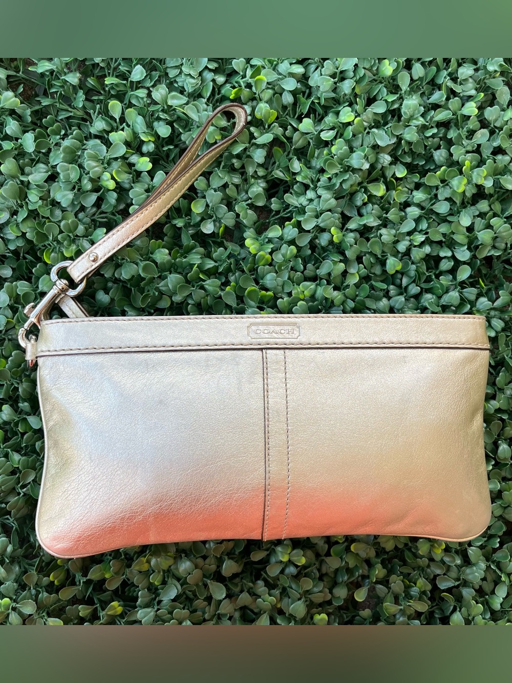 COACH Champagne Leather Clutch Wristlet Travel Bag Wallet